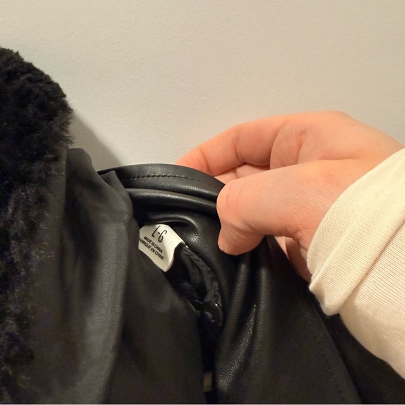 Black Faux Leather Bomber Jacket with removable sherpa collar - Picture 8 of 9